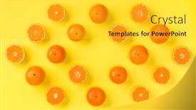  Presentation with pop art - PPT layouts with fruit pattern of fresh mandarin slices on yellow background flat lay top view pop art design creative summer concept half of citrus in minimal style tangerine background and a light gray colored foreground