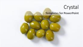  Presentation with shades of olive green - Amazing presentation theme having fruit pulp - green olives on the white backdrop and a cool aqua colored foreground