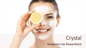  Presentation with facial - Presentation theme with fruit puree - beautiful young woman with facial background and a lemonade colored foreground