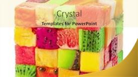  Presentation with cube - Slide set with fruit-puzzle-cube-arranged background and a  colored foreground