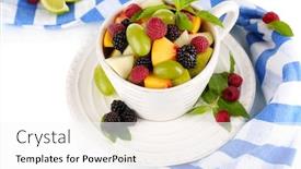  Presentation with napkin - Amazing PPT theme having fruit-salad-in-cup-near backdrop and a white colored foreground