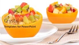  Presentation with orange fruit - Presentation design with fruit salad in hollowed-out orange isolated on white background and a yellow colored foreground