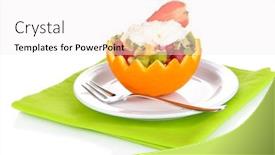 Presentation with orange fruit - Audience pleasing slide set consisting of fruit salad in hollowed-out orange isolated on white backdrop and a sky blue colored foreground