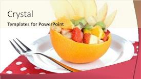  Presentation with orange fruit - Beautiful PPT layouts featuring fruit salad in hollowed-out orange isolated on white backdrop and a blonde colored foreground