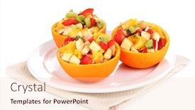  Presentation with orange fruit - PPT layouts featuring fruit salad in hollowed-out orange isolated on white background and a lemonade colored foreground