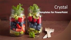  Presentation with mason jar - Presentation design enhanced with fruit salad in mason jar strawberry blueberry kiwi apple mint background and a tawny brown colored foreground