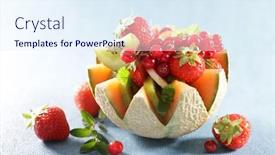 Presentation with fruit melon - Slide deck enhanced with fruit-salad-in-melon-bowl background and a sky blue colored foreground