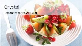  Presentation with fruit melon - Slide set consisting of fruit-salad-in-melon-bowl background and a sky blue colored foreground