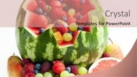  Presentation with fruit melon - Theme having fruit salad in water melon background and a coral colored foreground