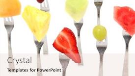  Presentation with honeydew - Presentation theme enhanced with fruit salad on forks with strawberry honeydew canalope grape watermelon grape background and a lemonade colored foreground