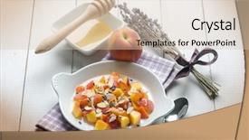  Presentation with caribbean fruit - PPT theme consisting of fruit salad with peach almond background and a soft green colored foreground