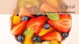  Presentation with fruit banana - Slide deck with fruit-salad-with-strawberry-blueberry background and a coral colored foreground
