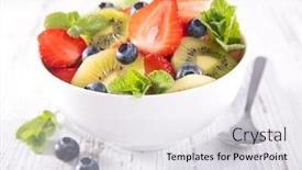  Presentation with kiwi fruit - Beautiful PPT layouts featuring fruit-salad-with-strawberry-blueberry backdrop and a  colored foreground