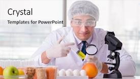  Presentation with nutrition - Beautiful presentation design featuring genetic modification - nutrition expert testing food products backdrop and a white colored foreground
