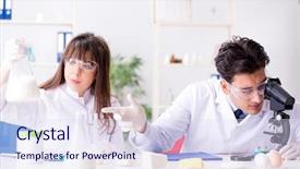  Presentation with product innovation lab - Cool new PPT theme with two lab doctor testing food backdrop and a sky blue colored foreground