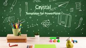  Presentation with school desk - Amazing theme having ruler science - wooden school desk with stuff backdrop and a ocean colored foreground