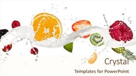  Presentation with milk splash - Cool new slide deck with coconut fruit - oranges in milk splash isolated backdrop and a cream colored foreground