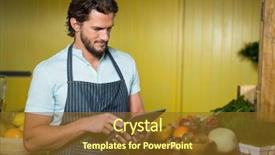  Presentation with digital health - Slide deck consisting of fruit shopping - shop assistant using digital tablet background and a tawny brown colored foreground