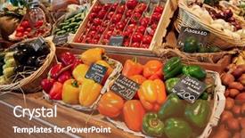  Presentation with fresh fruits vegetables groceries paper - Beautiful slides featuring fruit shopping - vegetables and groceries on stall backdrop and a red colored foreground