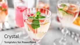  Presentation with spirit - Audience pleasing PPT layouts consisting of fruit spirit - glass of delicious wine spritzer backdrop and a light gray colored foreground