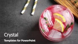  Presentation with aluminium glass - PPT theme having fruit spirit - glass with delicious wine spritzer background and a dark gray colored foreground