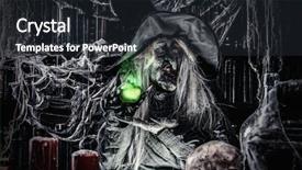  Presentation with horror movie - Colorful slides enhanced with fruit spirit - witch holding an apple halloween backdrop and a  colored foreground