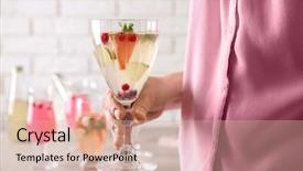  Presentation with blonde holding magnifying glass - PPT layouts consisting of fruit spirit - woman holding glass of delicious background and a soft green colored foreground