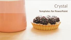  Presentation with shell - PPT theme consisting of fruit tartlet on the wooden table fruit baked shell fruit cupcake with berry background and a sky blue colored foreground