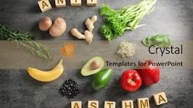  Presentation with asthma - Colorful slide deck enhanced with fruit vegetable treatment - set of products and wooden backdrop and a coral colored foreground