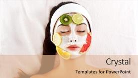  Presentation with spa - Colorful PPT theme enhanced with fruit vegetable treatment - young beautiful woman enjoying spa backdrop and a coral colored foreground