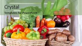  Presentation with border organic vegetables on wood - Amazing theme having fruit vegies - vegetables in crate backdrop and a seafoam green colored foreground
