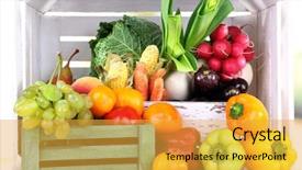  Presentation with vegetables - Amazing PPT layouts having fruit vegies - vegetables in wooden boxes backdrop and a  colored foreground