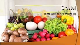  Presentation with vegetables - Presentation theme featuring fruit vegies - vegetables on wooden table background and a  colored foreground