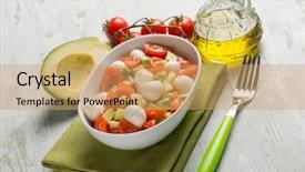  Presentation with tomatoes mechanism - Cool new presentation theme with fruit vinegar - salad with mozzarella tomatoes backdrop and a coral colored foreground