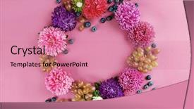 Presentation with pink flowers - Theme consisting of fruitful - beautiful wreath with flowers grape background and a coral colored foreground