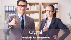  Presentation with team discussion marketing - Cool new presentation theme with fruitful - businessman and businesswoman having discussion backdrop and a gray colored foreground