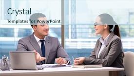  Presentation with discussion - Colorful PPT layouts enhanced with fruitful - businesspeople having discussion backdrop and a  colored foreground