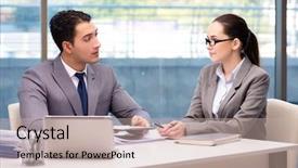  Presentation with discussion - Colorful theme enhanced with fruitful - businesspeople having discussion backdrop and a soft green colored foreground