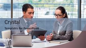  Presentation with discussion - PPT layouts having fruitful - businesspeople having discussion background and a light blue colored foreground