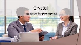  Presentation with discussion - Presentation design consisting of fruitful - businesspeople having discussion background and a light gray colored foreground