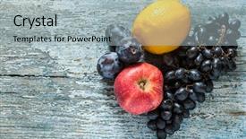  Presentation with wood gray - Audience pleasing theme consisting of fruits and berries apple blue backdrop and a  colored foreground