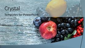  Presentation with wood gray - Theme enhanced with fruits and berries apple blue background and a  colored foreground