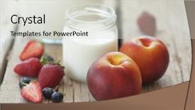  Presentation with milk - Audience pleasing PPT theme consisting of fruits and milk on wooden backdrop and a light gray colored foreground