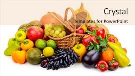  Presentation with fresh fruits vegetables heart - Slides featuring fruits and vegetables in basket background and a yellow colored foreground