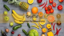  Presentation with fresh fruits vegetables groceries paper - Colorful theme enhanced with fruits and vegetables in rainbow backdrop and a gold colored foreground