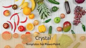  Presentation with creative - Amazing PPT layouts having fruits and vegetables in rainbow backdrop and a yellow colored foreground