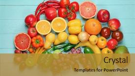  Presentation with creative - PPT layouts enhanced with fruits and vegetables in rainbow background and a gold colored foreground