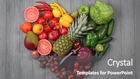 Presentation with creative - Beautiful PPT theme featuring fruits and vegetables in rainbow backdrop and a gray colored foreground