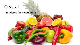  Presentation with frame of fruits and vegetables - Presentation design enhanced with fruits and vegetables isolated background and a  colored foreground