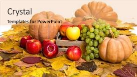  Presentation with autumn leaves - PPT layouts featuring fruits and vegetables on autumn leaves background background and a yellow colored foreground